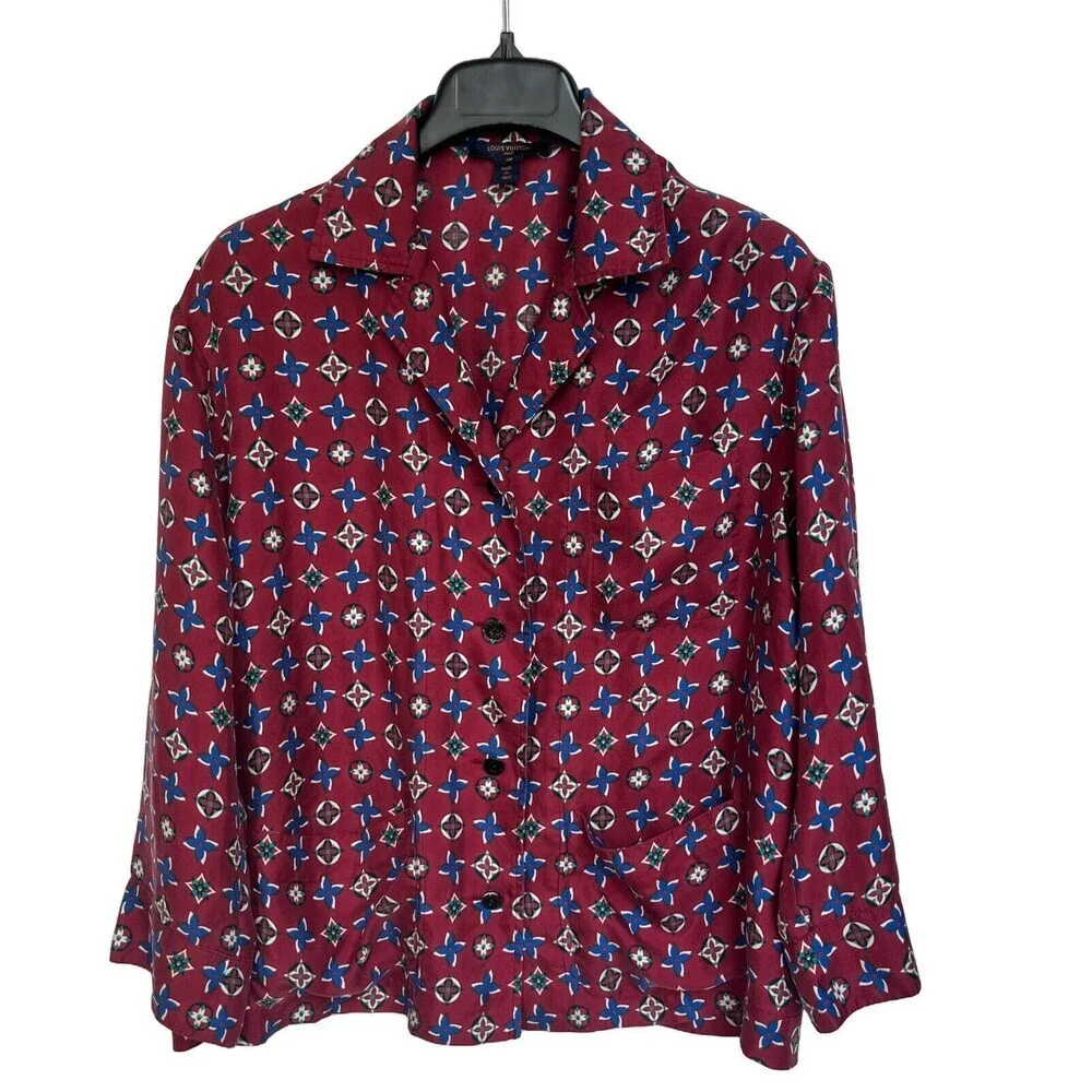 Louis Vuitton Silk Pajama Top Size Italian 38 US 6 Burgundy Luxury‎ Old Money